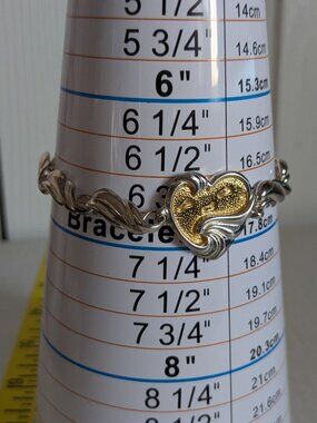 GORHAM Sterling Silver Yellow Gold Plate "Footprints in the Sand" Heart Bracelet